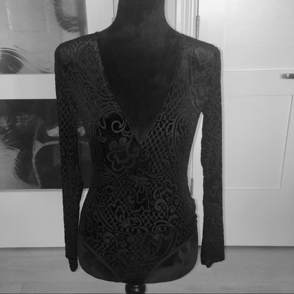 Cara Black Velvet Lace Deep V Bodysuit 🖤